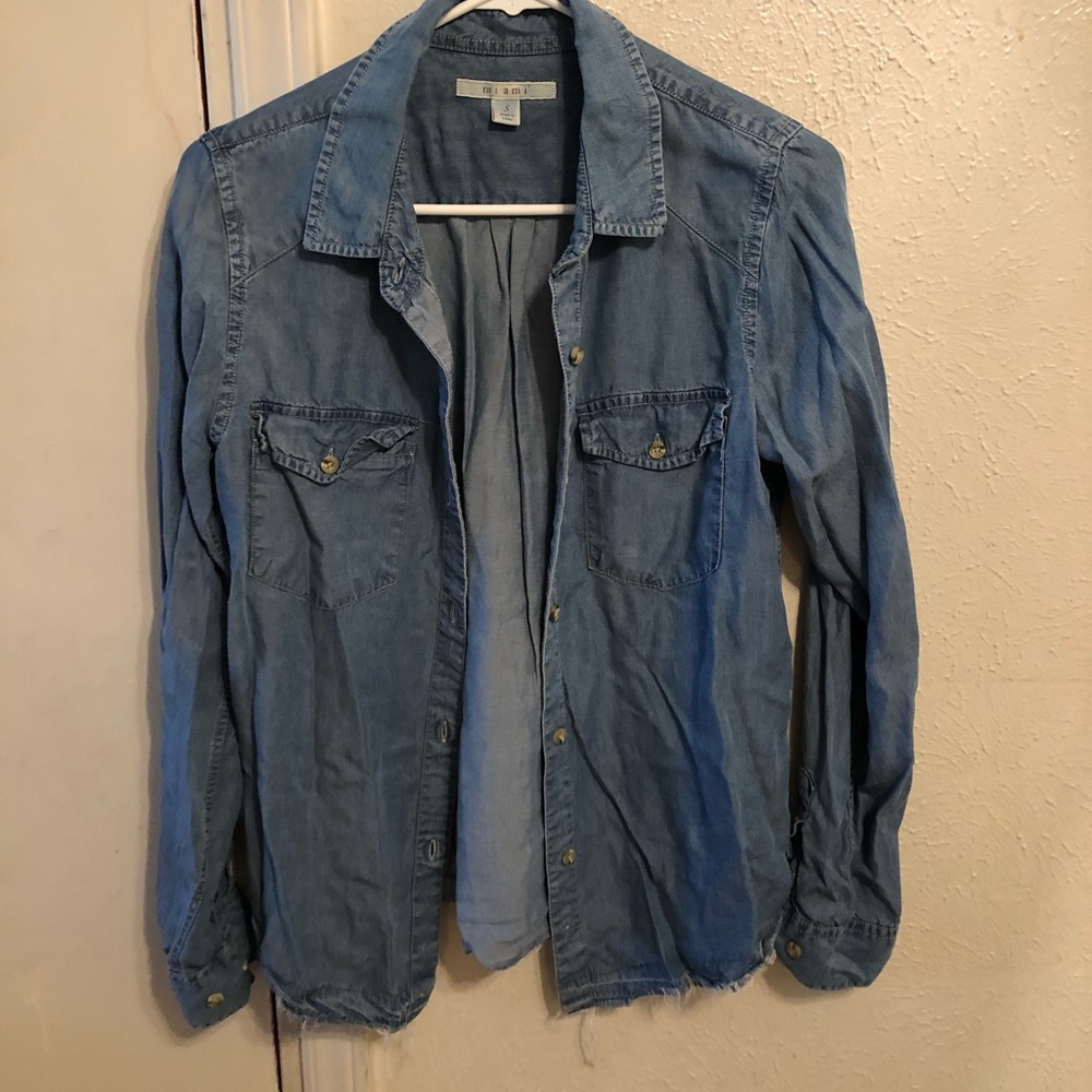 Long Sleeve Denim-Like Blouse- Size Small